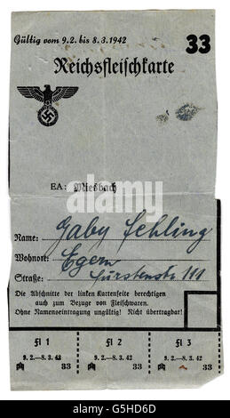 Nazism / National Socialism, documents, ration card for meat, Miesbach, 1941, Additional-Rights-Clearences-Not Available Stock Photo