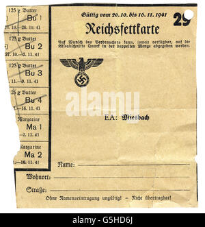 Nazism / National Socialism, documents, ration card for fat, Miesbach, 1941, Additional-Rights-Clearences-Not Available Stock Photo