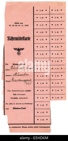 Nazism / National Socialism, documents, ration card, Munich, 1939, Additional-Rights-Clearences-Not Available Stock Photo