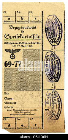 Nazism / National Socialism, documents, ration card for table potatoes, 1944 / 1945, Additional-Rights-Clearences-Not Available Stock Photo