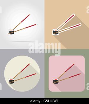 sushi with chopsticks food and objects flat icons vector illustration isolated on background Stock Vector