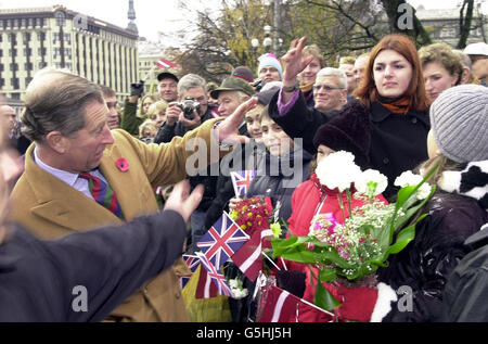 Prince Charles Visit Latvia Protestor Stock Photo