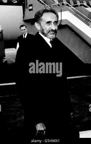 Emperor of Ethiopia Haile Selassie, 72, at London Airport, where he is to visit his son-in-law Ras Andargacheu Massai at the National Hospital, where he is recovering from a car crash. Stock Photo