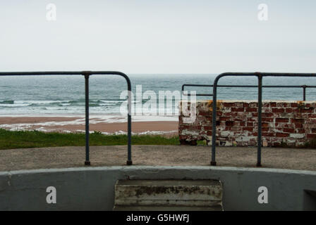 Looking out from one of the Gun Emplacements which formed part of Blyth's Coastal Defence Battery in World War I & II on the Northumberland coastline. Stock Photo