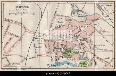 HEREFORD. Vintage town city map plan. Herefordshire 1950 old vintage ...