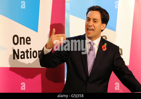 Labour leader Ed Miliband delivers a speech at the Royal College of Psychiatrists about a One Nation approach to mental health. Stock Photo