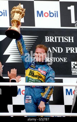 British Grand Prix. 16-JUL-95. Johnny Herbert celebrates winning the British Grand Prix Stock Photo