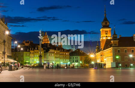 WARSAW, POLAND - JUNE 16: Castle Square in Warsaw Poland, nigh view with few tourist Stock Photo