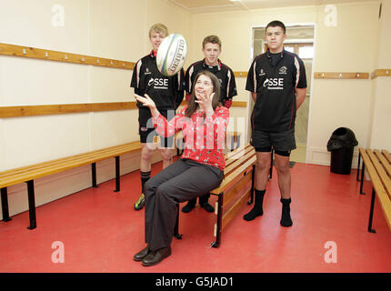 Aileen Campbell, the Scottish government's Minister for Children and Young People after opening Biggar rugby club's new clubhouse before they play Hamilton in a RBS National League, rugby union match at Hartree Mill, Biggar, Lanarkshire. Stock Photo