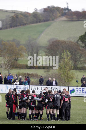 Half-time at Biggar versus Hamilton in a RBS National League match at Hartree Mill, Biggar, Lanarkshire. Stock Photo