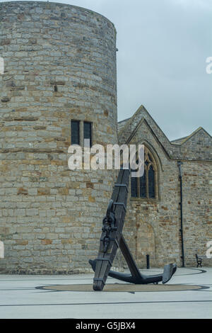 Anchor in the courtyard at Caernarfon Castle in North Wales Stock Photo