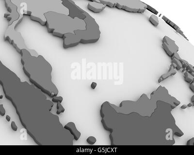 Map of Malaysia on grey model of Earth. 3D illustration Stock Photo