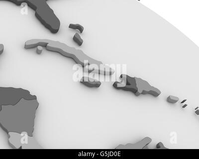 Map of North Caribbean on grey model of Earth. 3D illustration Stock Photo