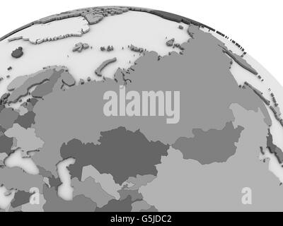 Map of Russia on grey model of Earth. 3D illustration Stock Photo