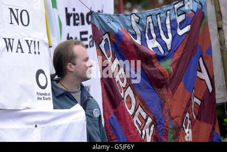 A demonstration outside a public inquiry which opened at Hythe, near Southampton into the construction of a port at Dibden Bay on Southampton Water, near the New Forest, which nature campaigners say, could cause the loss of precious wildlife habitats. * .... The inquiry is expected to last a year. Stock Photo