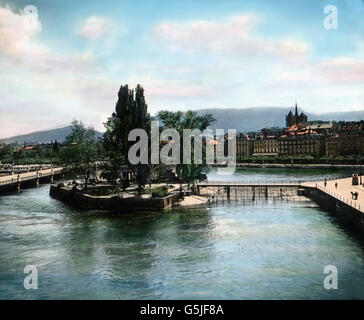 Gesamtansicht von Genf, Schweiz, 1930er Jahre. City view of Geneva, Switzerland 1930s. Stock Photo