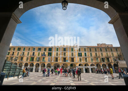 Horizontal view of Plaza Mayor or Plaça Major in Palma, Majorca. Stock Photo