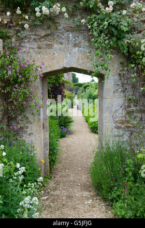 Walled garden arched doorway at Rousham House and Garden. Oxfordshire, England Stock Photo