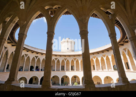 Horizontal view of the central courtyard at Bellver Castle in Palma Stock Photo