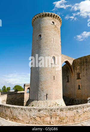 Vertical (2 picture stitch) view of Bellver Castle in Palma, Majorca. Stock Photo