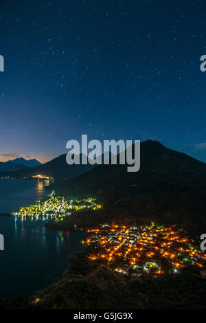 Maya Nose, or Indian Nose is a lookout over Lago Atitlan in Guatemala.  The Volcanic lake is rimmed by Mayan Villages and towns Stock Photo