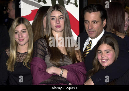 Actor Andy Garcia with daughters arrives to to the world premiere of Ocean's Eleven at the Mann's Village theatre in Los Angeles. Stock Photo