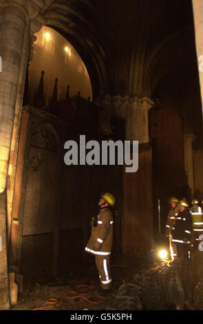 Fire crews tackled a blaze at Peterborough Cathedral, Cambridgeshire Fire and Rescue Service said they received a call from a member of staff about a fire in the choir aisle. * ...About 50 officers are at the scene and using breathing apparatus and thermal imaging equipment because of the thick smoke. Stock Photo