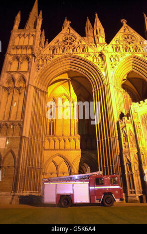 Fire crews were tackling a blaze at Peterborough Cathedral. Cambridgeshire Fire and Rescue Service said they received a call from a member of staff about a fire in the choir aisle. About 50 officers were at the scene using breathing apparatus because of thick smoke. * and thermal imaging equipment. Stock Photo