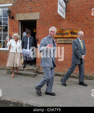 The Prince of Wales and Duchess of Cornwall leave meets locals during a walkabout in Richmond, Tasmania. Stock Photo