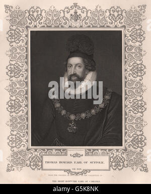 BRITISH HISTORY: Thomas Howard, Earl Of Suffolk. TALLIS, antique print 1853 Stock Photo
