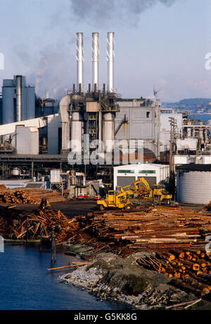 Steam Pulp STEAM FROM PULP MILL SMOKE STACKS; PORT ANGELES; WASHINGTON; STRAIT OF ...