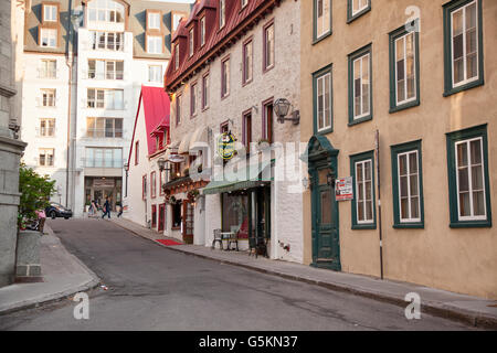 old and historic Quebec City is lined with quaint shops in historic buildings Stock Photo