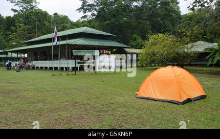 Camping in Corcovado National Park on the Osa Peninsula Costa Rica. Sirena Ranger Station Stock Photo
