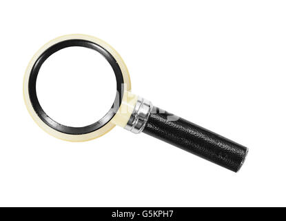 Vintage magnifying glass isolated on white. Stock Photo