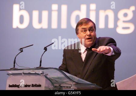 Labour Party Deputy Leader John Prescott addresses delegates at the annual party conference in Brighton. The conference took place under increased security after the recent terrorist attacks in the US. Stock Photo