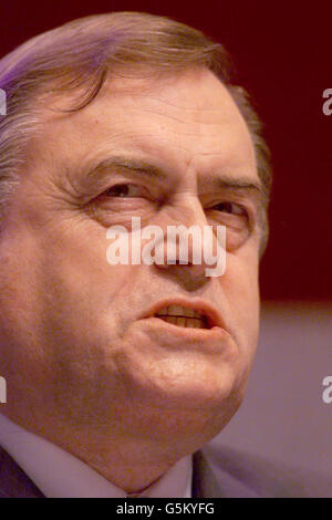 Labour Party Deputy Leader John Prescott addresses delegates on the first day of the annual party conference in Brighton. The conference took place under increased security after the recent terrorist attacks in the US. Stock Photo