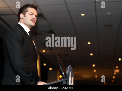 Rugby Union - EMC Test - Scotland v New Zealand - Murrayfield. New Zealand's captain Richie McCaw speaks during the post match dinner Stock Photo