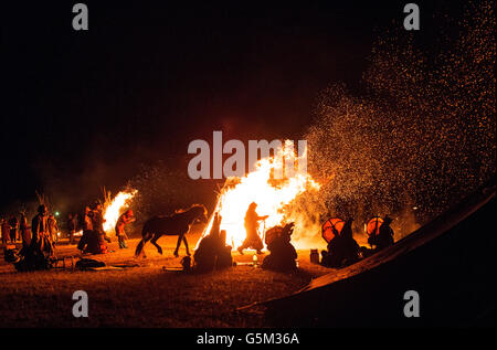 A night ceremony of shamanism which is includes horse. Stock Photo