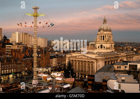 Nottingham city centre with the Christmas market and Council House in view Stock Photo