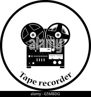 Reel tape recorder icon. Thin circle design. Vector illustration. Stock Vector