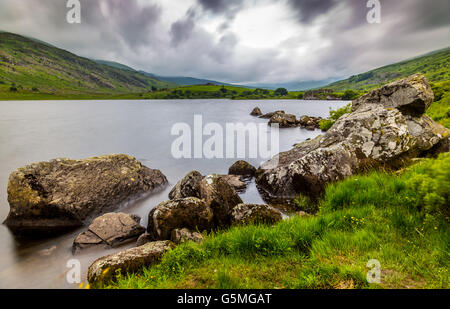 Llynnau Mymbyr lakes located in Dyffryn Mymbyr, valley running from the village of Capel Curig to the Pen-y-Gwryd Snowdonia Stock Photo