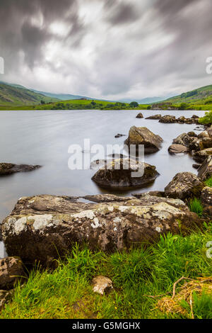 Llynnau Mymbyr lakes located in Dyffryn Mymbyr, valley running from the village of Capel Curig to the Pen-y-Gwryd Snowdonia Stock Photo