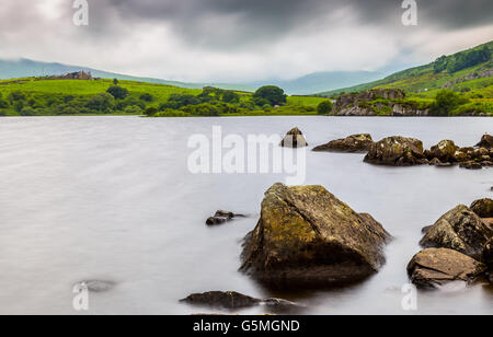 Llynnau Mymbyr lakes located in Dyffryn Mymbyr, valley running from the village of Capel Curig to the Pen-y-Gwryd Snowdonia Stock Photo