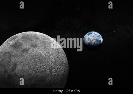 Earth and Moon seen from space Stock Photo