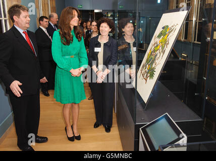 The Duchess of Cambridge views an exhibit alongside Director of the Natural History Museum Doctor Michael Dixon (left) as she officially opens the new Treasures gallery at the Natural History Museum, in central London. Stock Photo