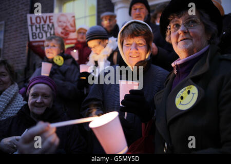 Pro Life protestors outside Leinster House, Dublin, at A Vigil For Life with representatives of the various pro-life groups urging the Government to protect the life of the unborn. The purpose of the vigil is also to remind Fine Gael of its pre-election pro-life promise not to legislate for abortion. Stock Photo