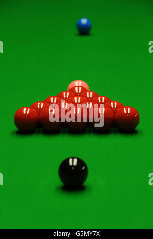 General view of snooker balls on the table during the William Hill UK Snooker Championships at York Barbican Centre, York. Stock Photo