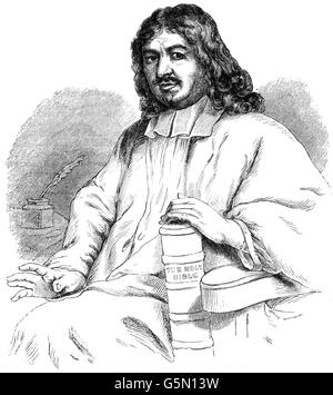 John Bunyan (1629 - 1688) was an English writer and Baptist preacher.  After the restoration of the monarch, when the freedom of nonconformists was curtailed, he was arrested and spent the next twelve years in jail as he refused to undertake to give up preaching. During this time he began work on his most famous book, The Pilgrim's Progress, which was not published until some years after his release. Stock Photo
