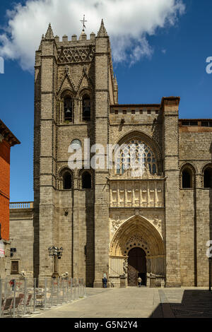 Facade of the gothic cathedral in Avila. Castile and Leon, Spain Stock Photo