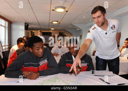 Soccer - Fulham Foundation Event - Craven Cottage. Fulham's Aaron Hughes makes an appearance at a Barclays Spaces for Sport event Stock Photo